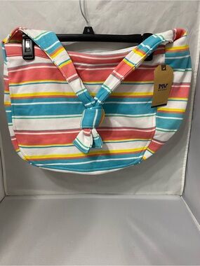MV Sport Women's Striped Knot-Handle Shoulder Bag - Coral, Aqua & Yellow